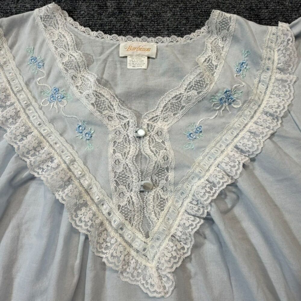 Vintage Barbizon Nightgown Women’s Small Blue Lace Embroidered Flutter Sleeve - Picture 4 of 8